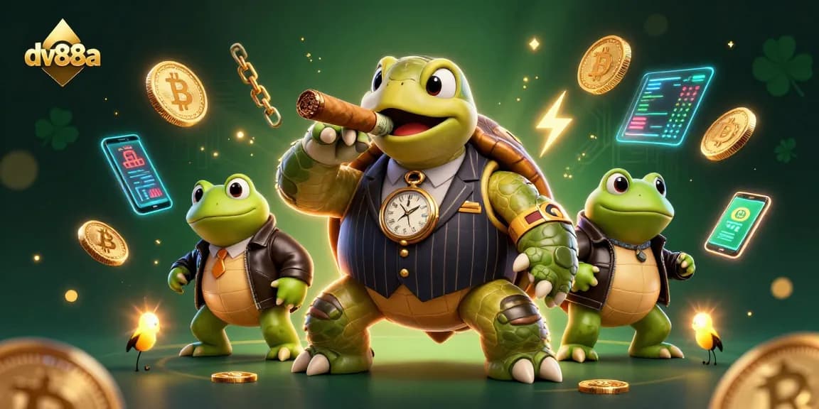 Experience dynamic gaming with dv88a's casino scene featuring colorful crypto coins and engaging characters.