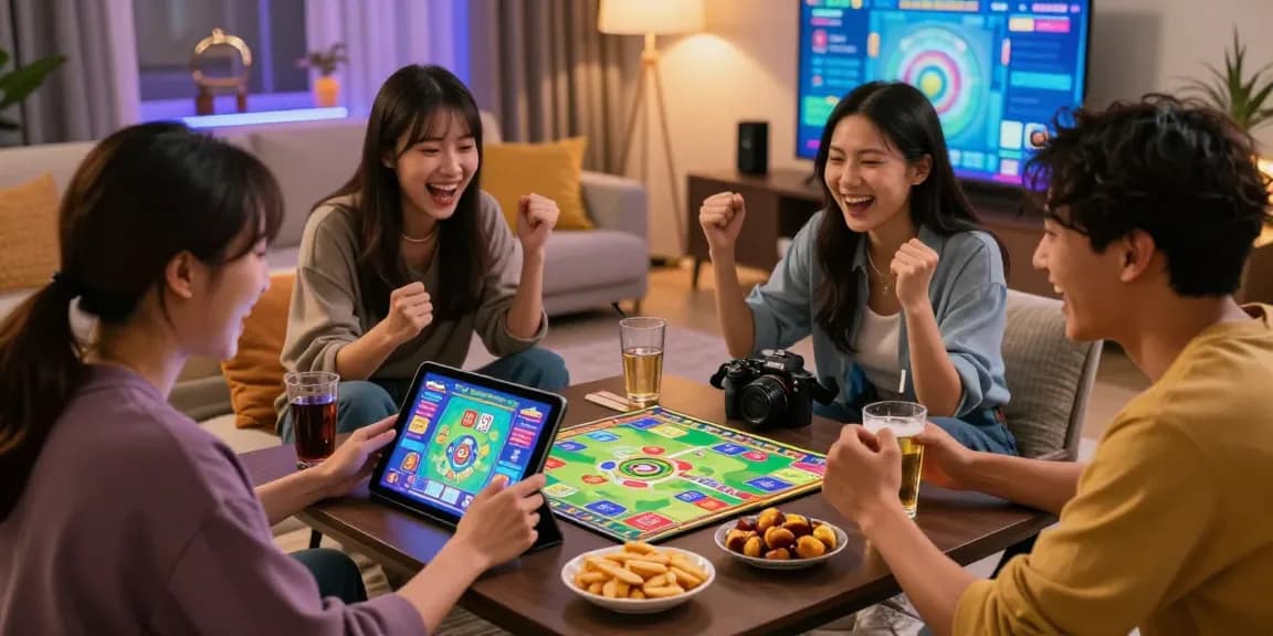 Teman-teman bersenang-senang bermain 68 game bài di tablet dalam suasana hangat dan ceria.