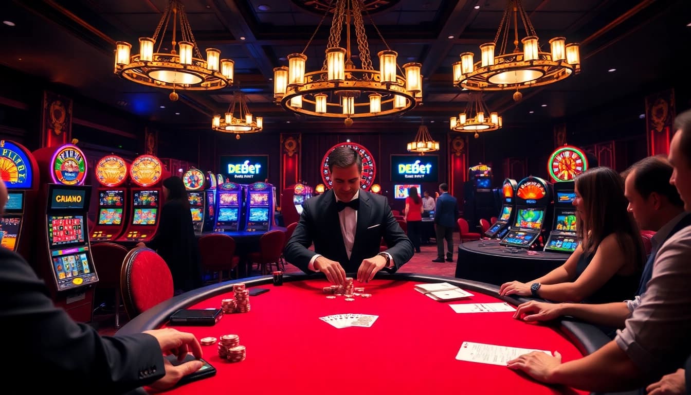 Experience the thrill of betting at https://debet.spot/, featuring vibrant poker games and slot machines.