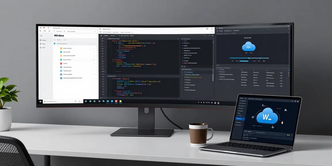 Winbox online casino software interface displayed on a modern developer's workspace highlighting cloud computing technology and robust analytics.