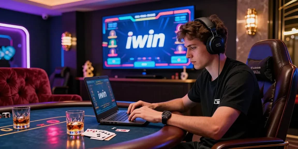A player engaged in an exciting online game at iwin in a luxurious gaming lounge.
