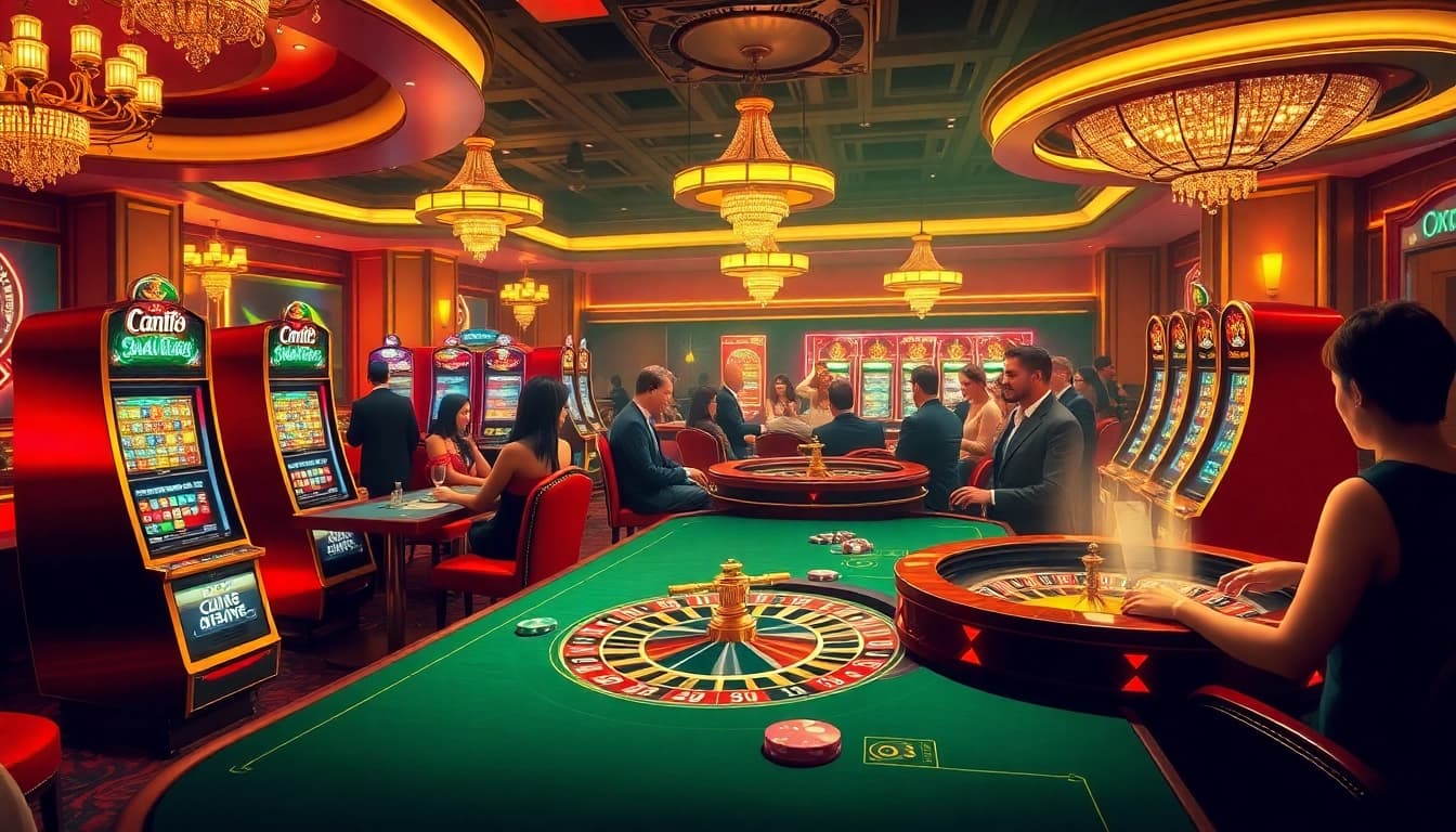 Players enjoying high-stakes games at cm88 com casino, showcasing luxury and excitement.