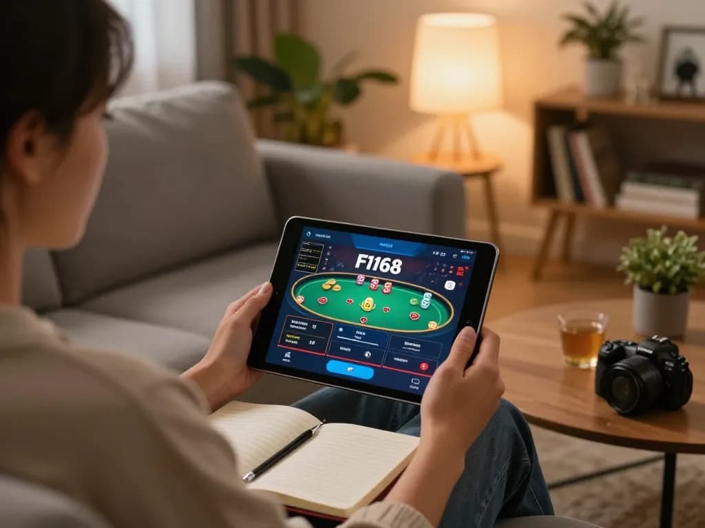 Enjoying F168 poker gameplay at home with a cozy setup and strategy notes.