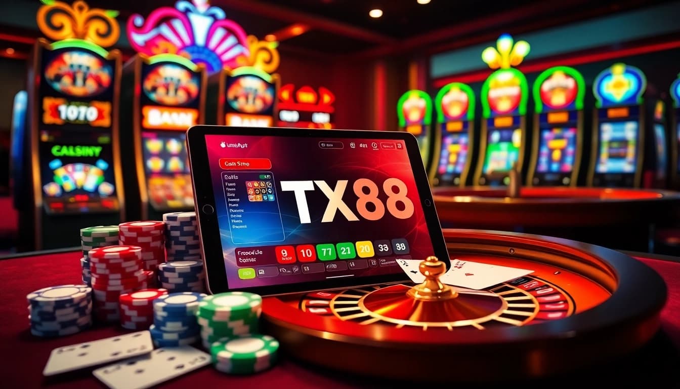 Engage with the TX88 App while enjoying a luxurious casino experience filled with vibrant gaming elements.