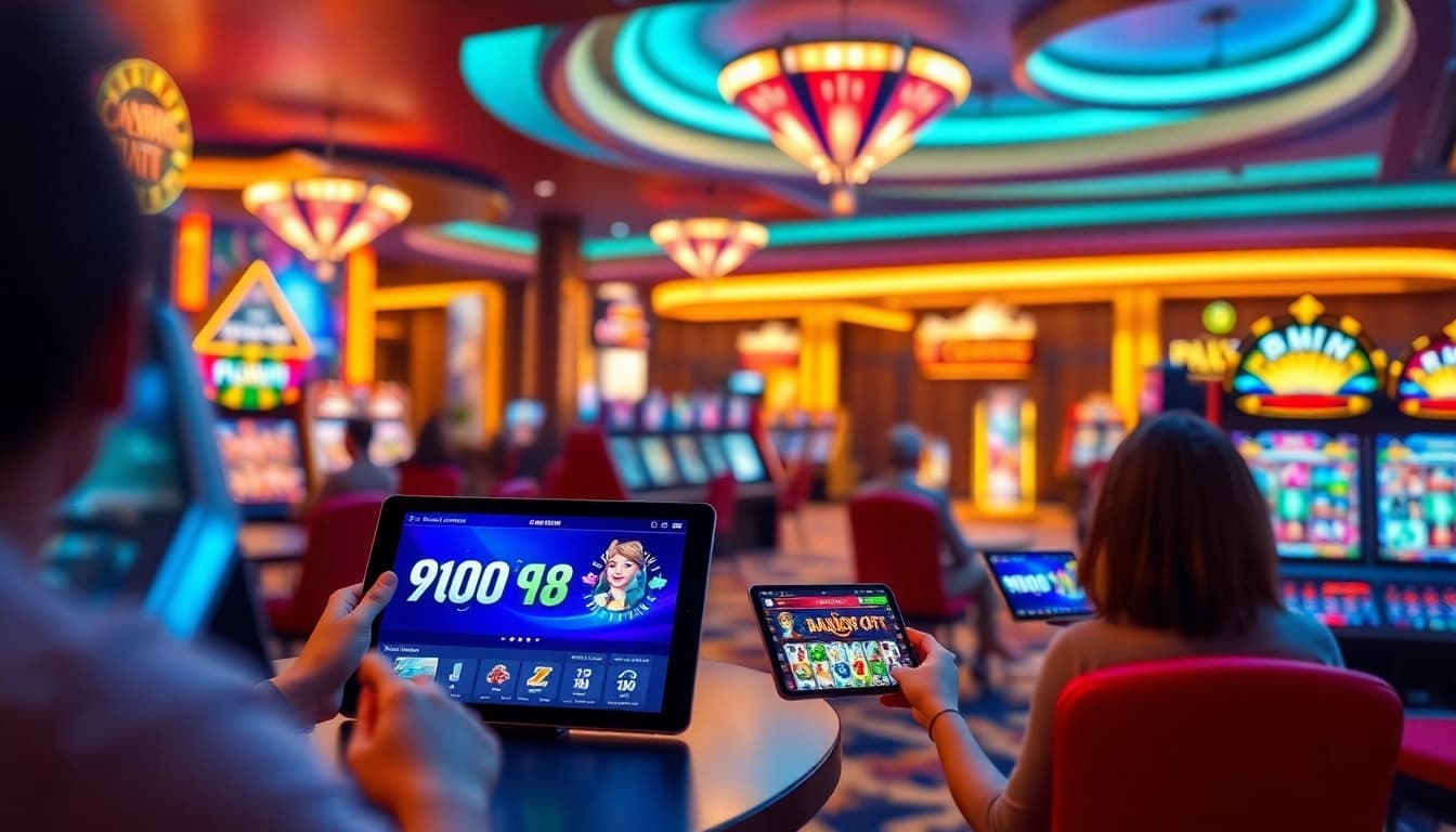 Explore the dynamic world of 98win with an engaging online casino scene showcasing diverse games and vibrant digital experiences.