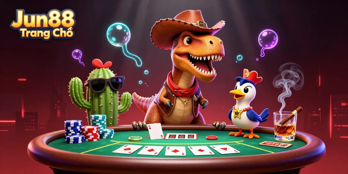 Experience thrilling gameplay at Jun88 Trang Chủ with our dynamic casino game scene featuring vibrant characters.