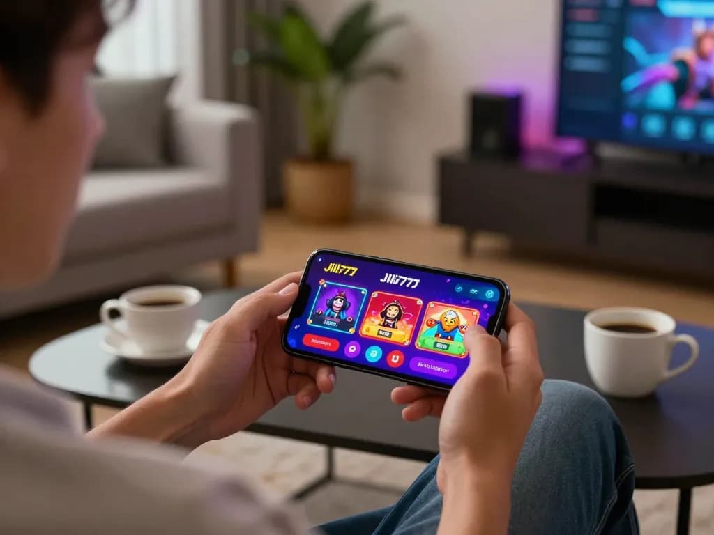 Engaging gameplay on Jili777 app in a cozy home setting.