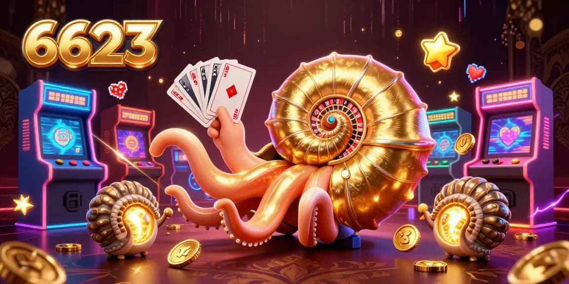 Experience exciting gambling at 6623 with a vibrant 3D casino scene displaying a giant nautilus and interactive game elements.