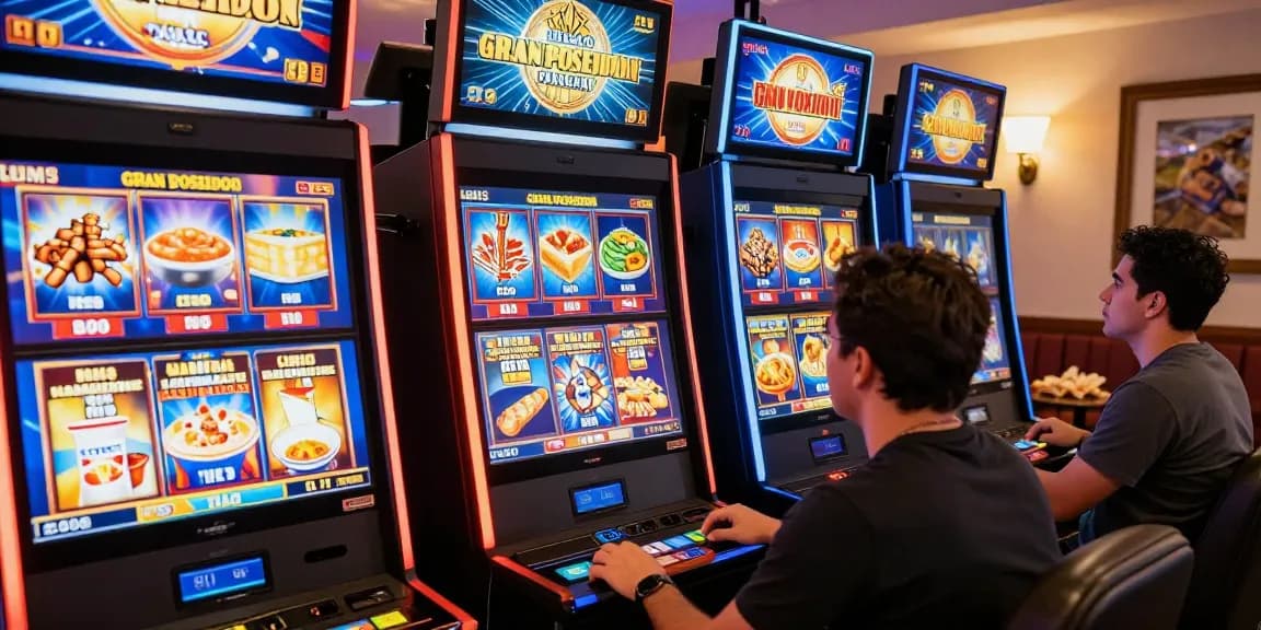 Engaging gaming experience at Gran Poseidon Paraguay with vibrant slot machines and cozy atmosphere.