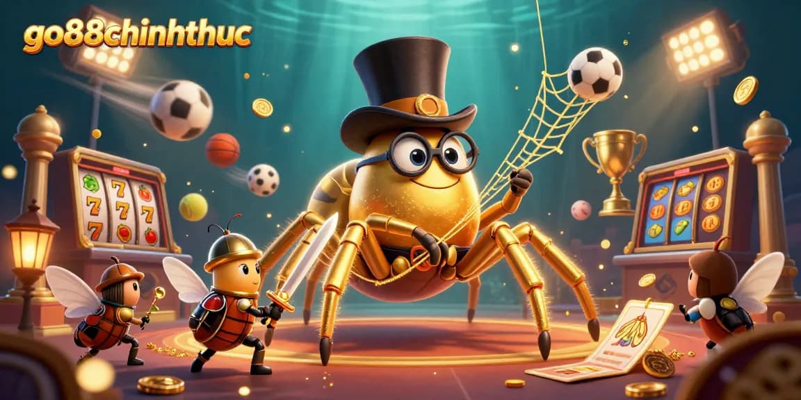 Feel the thrill of go88chinhthuc as the golden tarantula weaves between casinos, showcasing slot reels and sports action