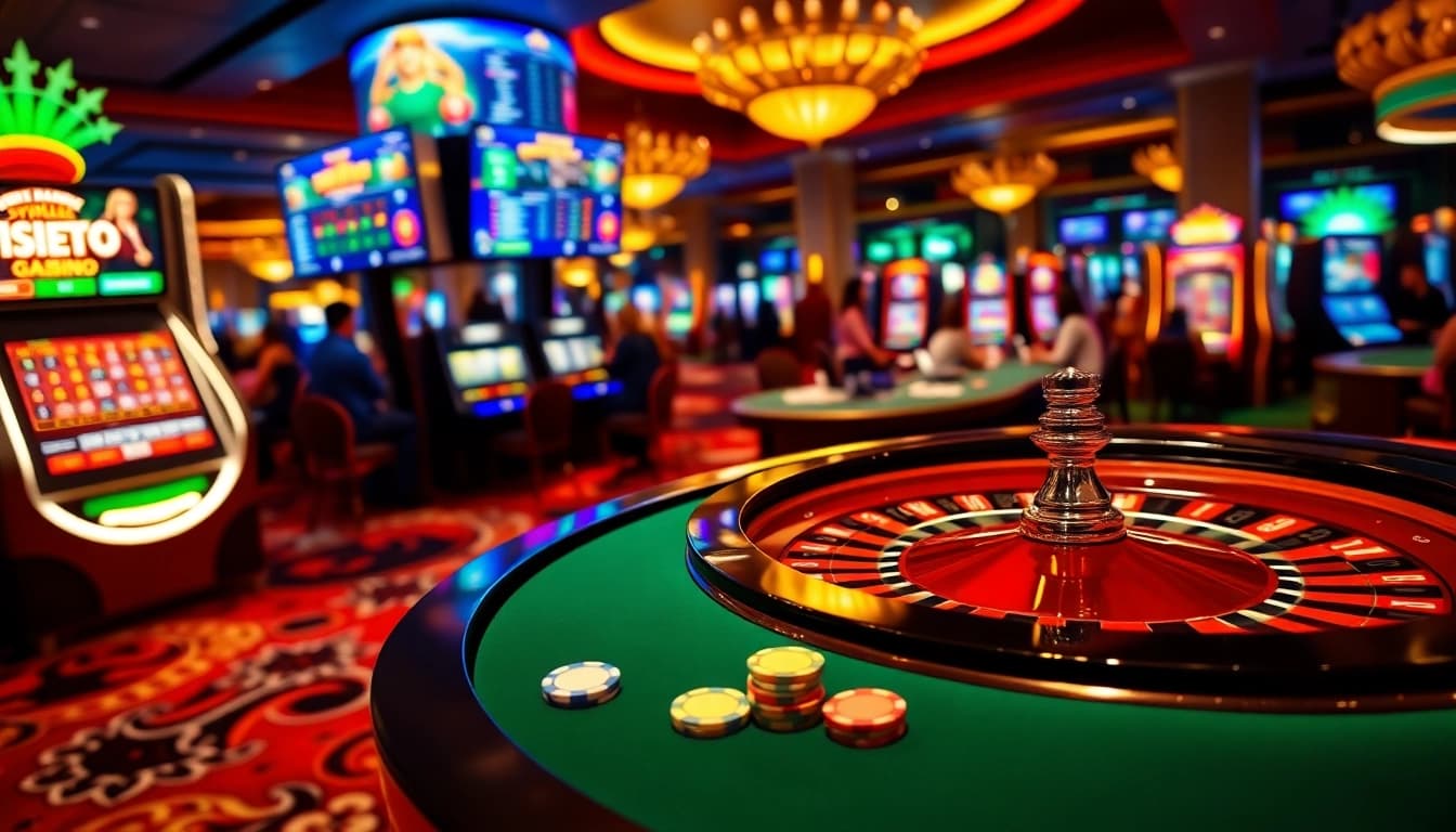 Experience thrilling gameplay with trang chủ thabet featuring vibrant roulette, poker chips, and slot machines.