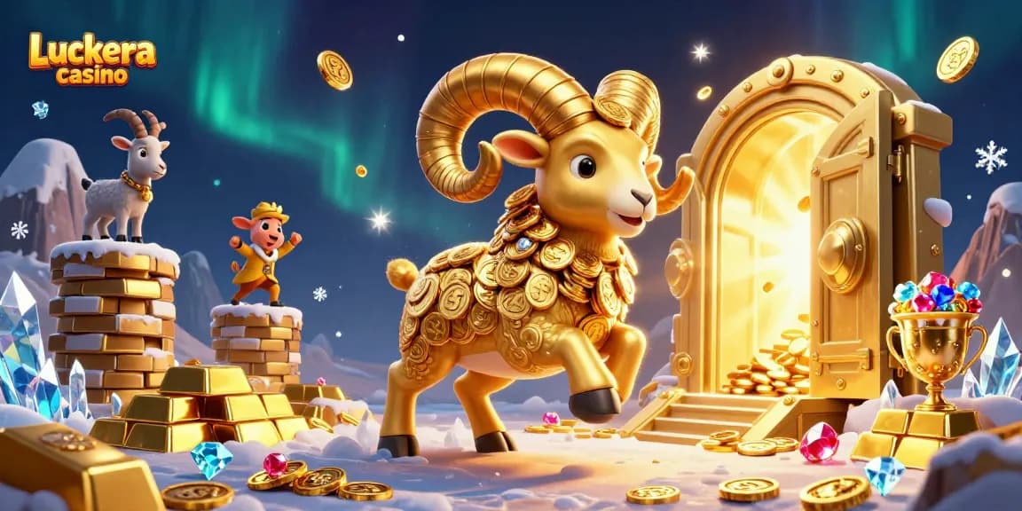 Experience the thrill of Luckera casino with our vibrant online gaming illustration featuring a dynamic golden ram.
