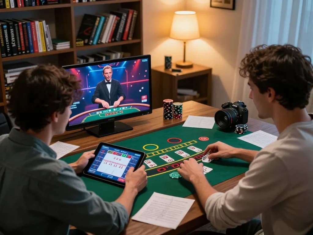 Win138 player enjoying a live dealer blackjack game on tablet, showcasing engaging home gaming atmosphere.