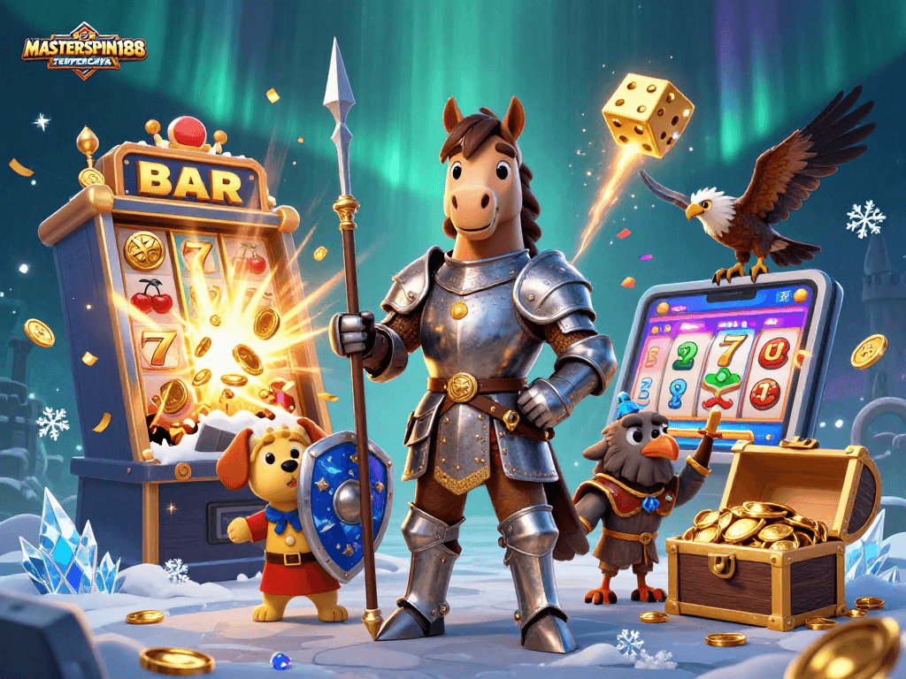 Experience the excitement of MASTERSPIN188 TERPERCAYA with this vibrant 3D casino illustration.