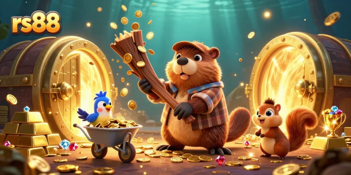 Spin to win at rs88 with a playful scene of cartoon characters collecting coins in a vibrant casino setting.