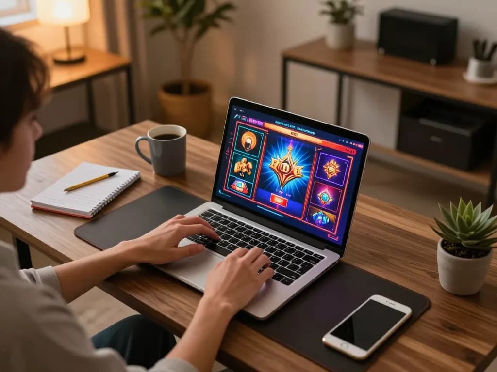 Sungaitoto user enjoying online slots experience at home with strategic gaming notes