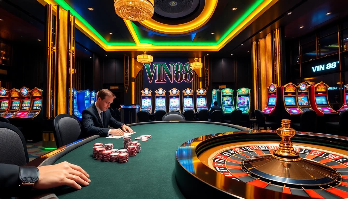 Experience the excitement of VIN 88 with lively poker tables and vibrant slot machines.