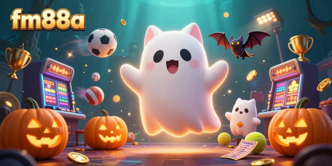 Engage in thrilling gameplay at fm88a with a lively scene filled with ghostly characters and sports-themed action.