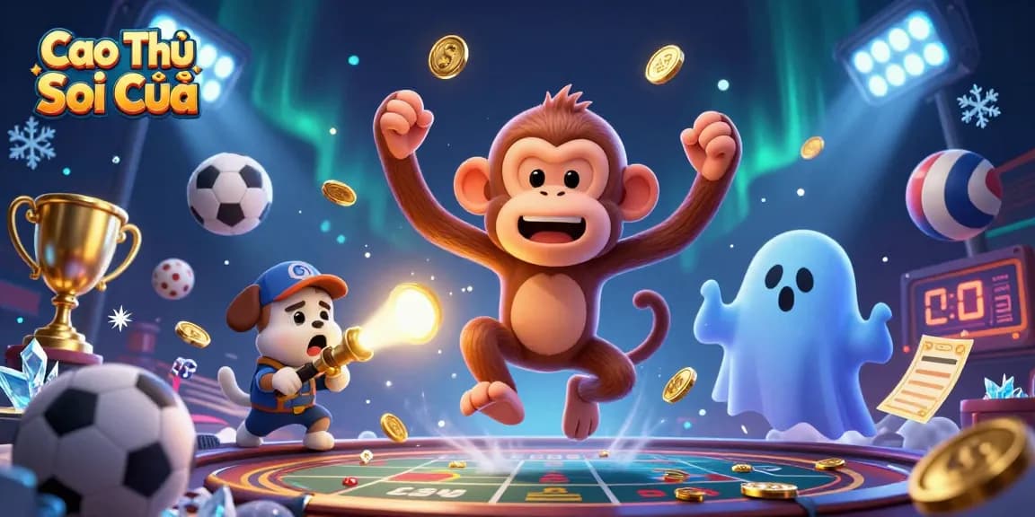 Cao Thủ Soi Cầu showcases a playful poltergeist monkey juggling gold objects in a dynamic casino scene.
