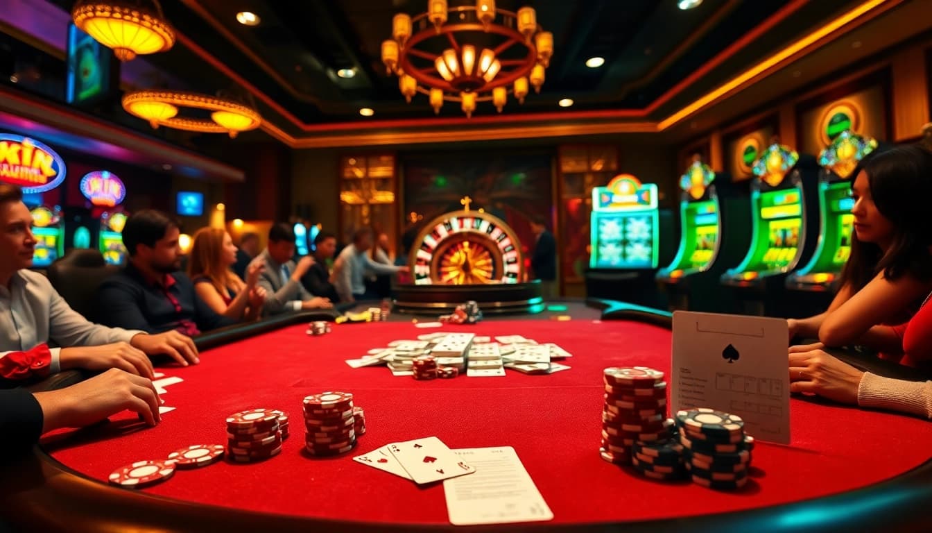 Experience the thrill of 68 game bài with poker chips and vibrant casino tables.