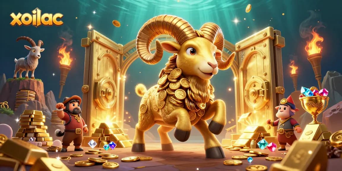 Experience the excitement of xoilac with a thrilling casino-themed 3D illustration filled with treasures.