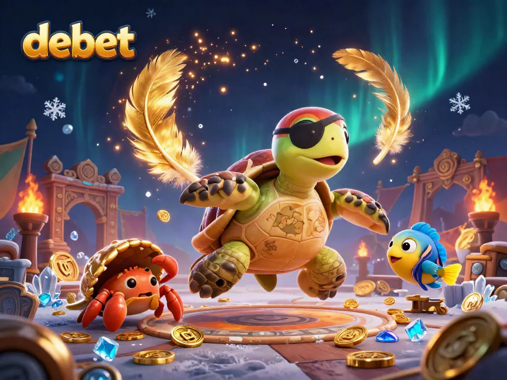 Experience dynamic gambling action with Debet in a vibrant underwater scene featuring unique characters and treasures.