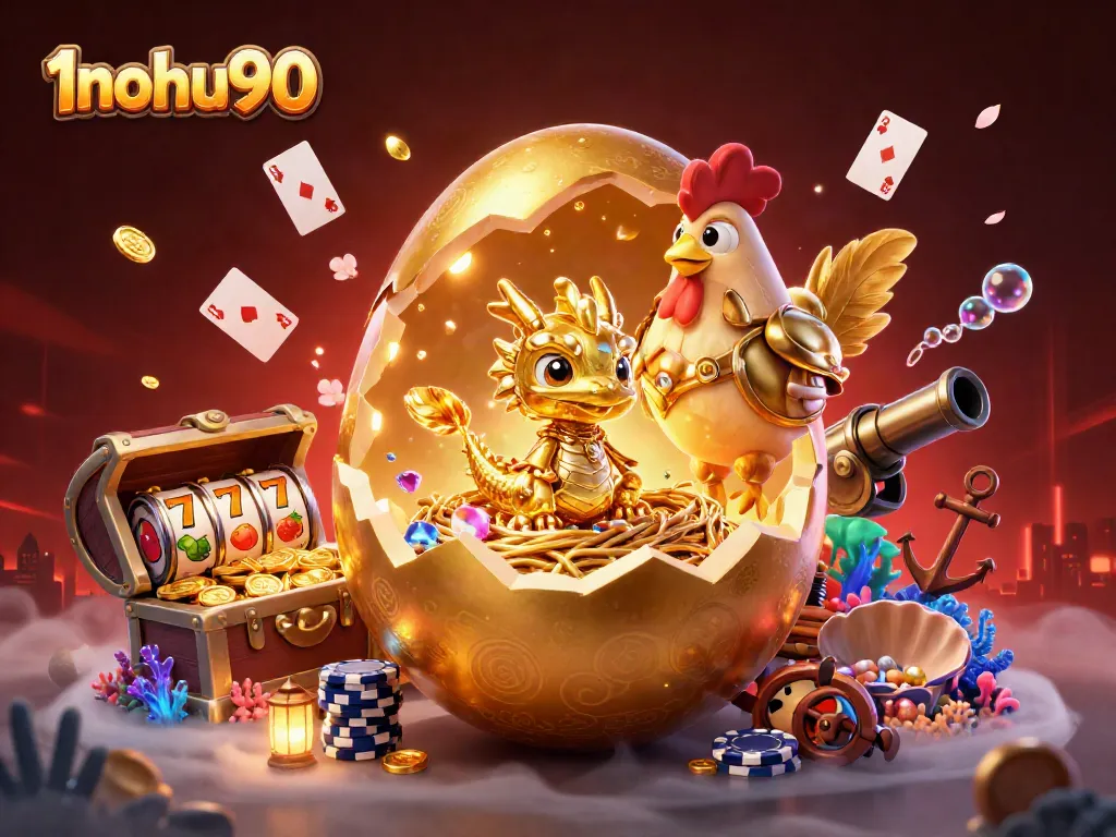 Watch the 1nohu90 slot game dragon guarding golden treasures and vibrant casino elements.