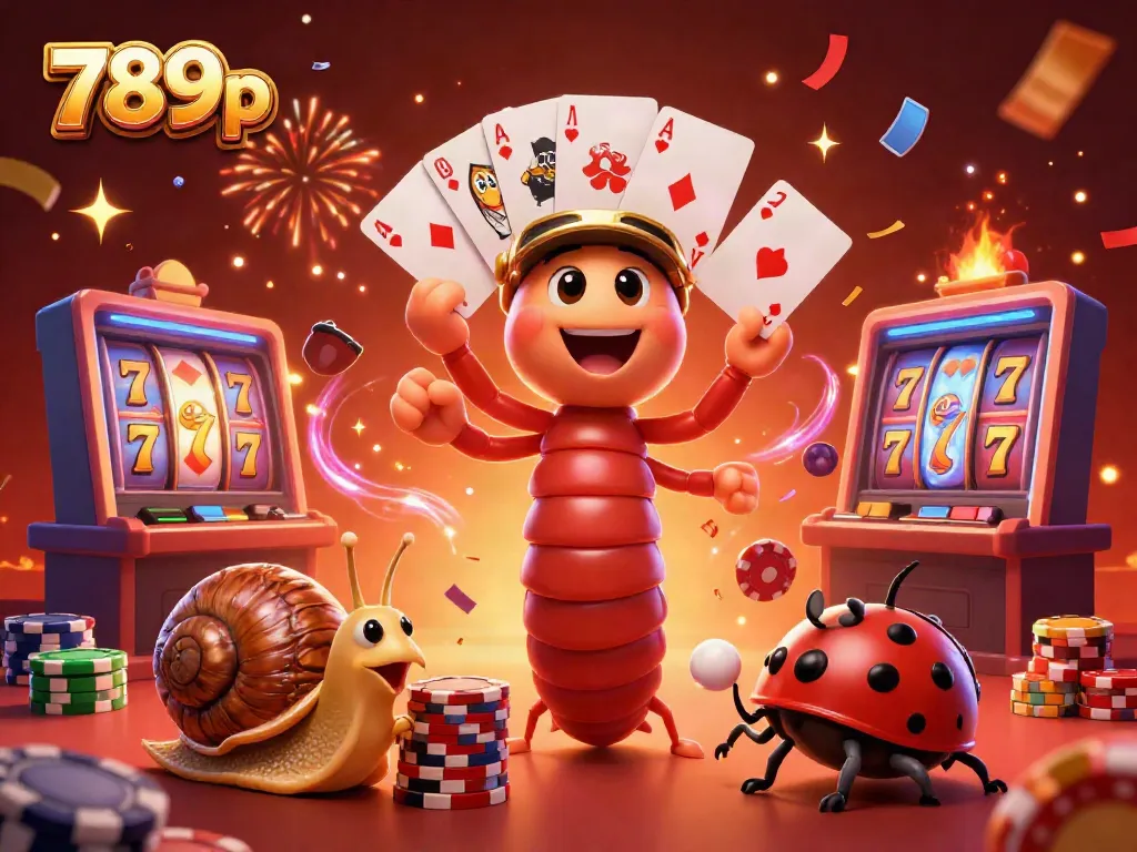 Experience the thrilling casino vibe with 789p, featuring a vibrant millipede dealer surrounded by lucky 7s and chip stacks.