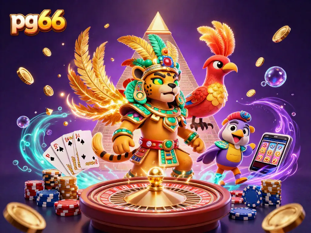 Experience thrilling gaming moments with pg66 in this vibrant casino illustration.