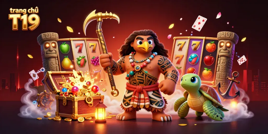 Engage with the vibrant slots and jackpot world on trang chủ T19 featuring unique characters and casino elements.