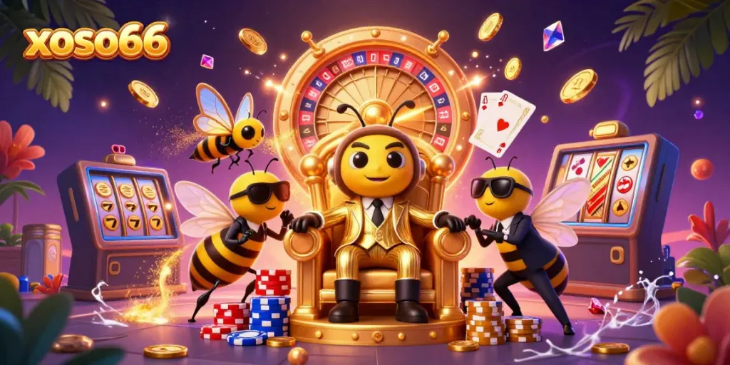 Experience thrilling gameplay at xoso66 amidst cascading coins and vibrant illustrations of casino excitement.