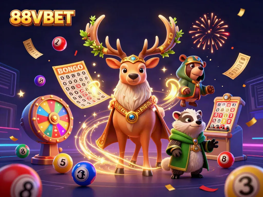 Engage with vibrant game elements in a dynamic 88VBET promotional illustration.