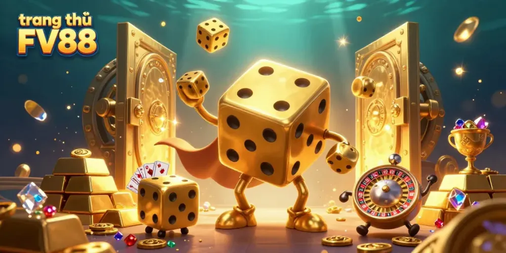 Engage with stunning features of trang chủ FV88 through vibrant 3D illustrations of gambling elements and characters.