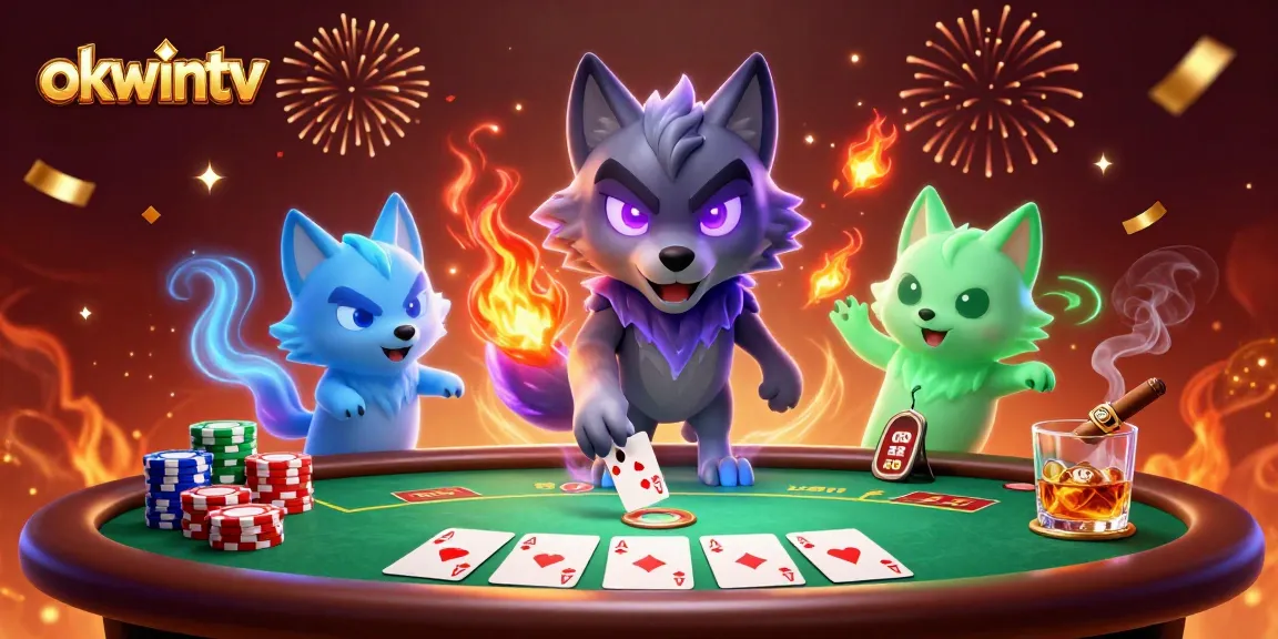 Engage in thrilling gameplay with okwintv while enjoying a vibrant poker scene surrounded by energetic wolves.