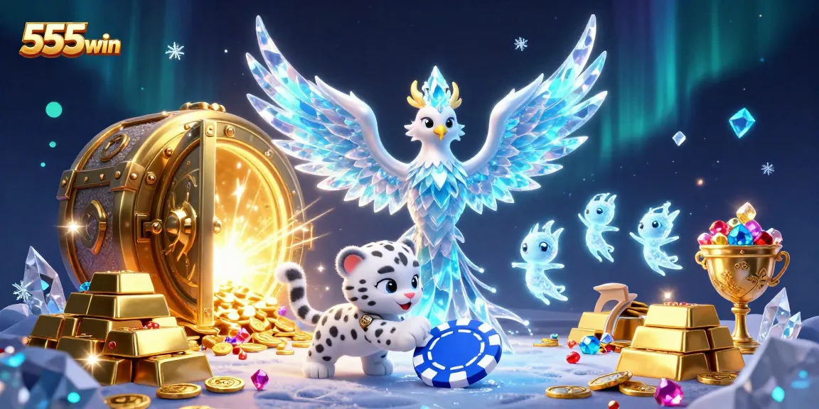 Engage with 555win's thrilling gaming adventure through an enchanting 3D casino illustration.
