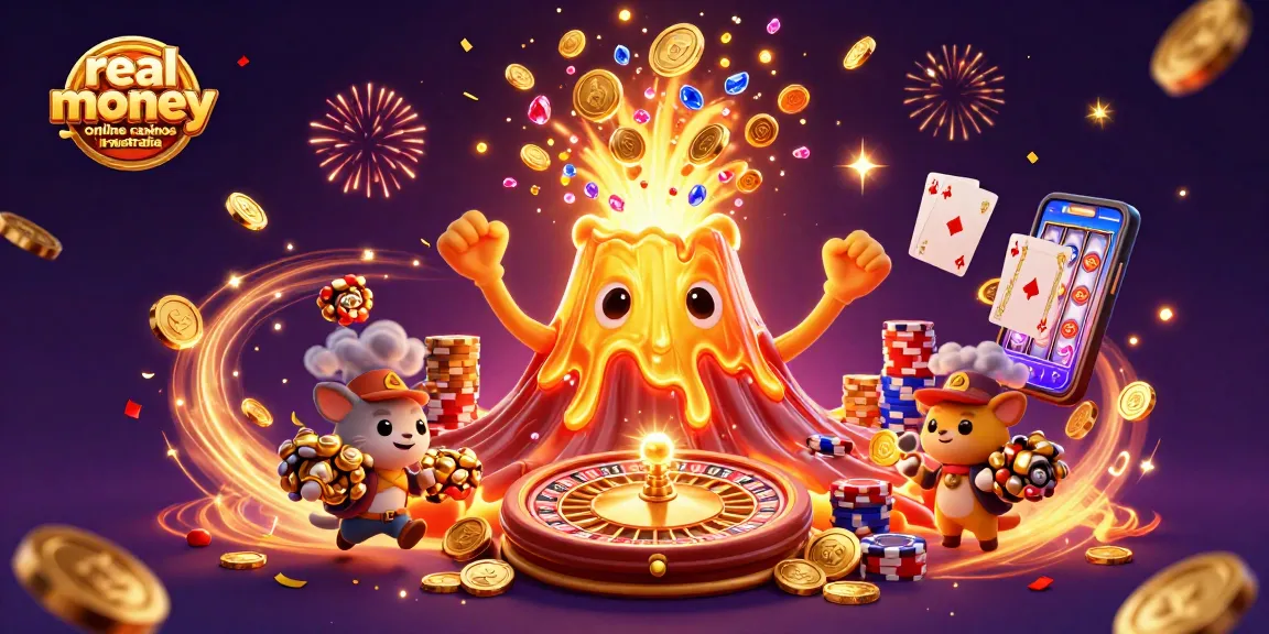Experience excitement at real money online casinos in Australia with vibrant characters and dynamic gaming elements.