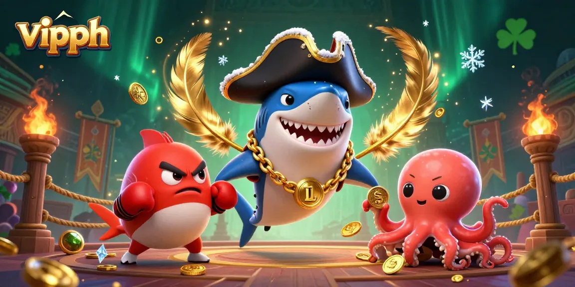 Join an exciting VIPPH gaming adventure with a shark, pufferfish, and octopus winning gold!