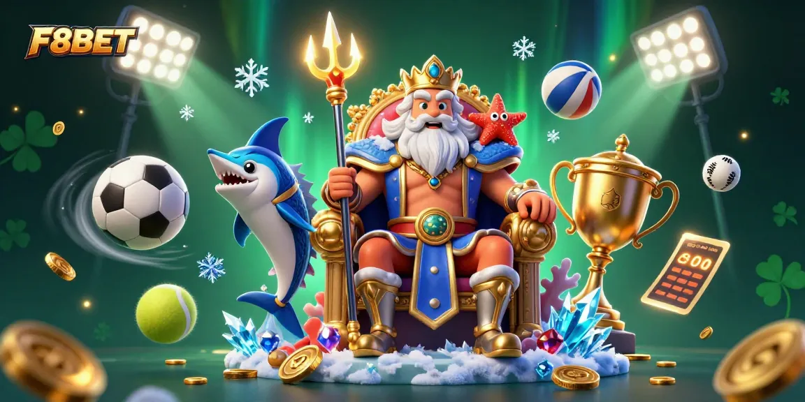 Engage with F8BET's thrilling sports betting action featuring Neptune in a vibrant casino scene.